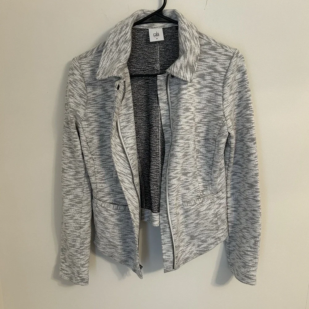Cabi Neo Moto Sweater Jacket Light Heathered Gray‎ Zip Up Style 5102 Size XS